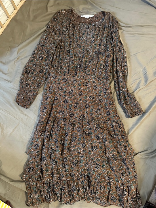Veronica Beard Dresses & Skirts - Veronica Beard Brown Floral Long-Sleeve Tiered Midi Dress